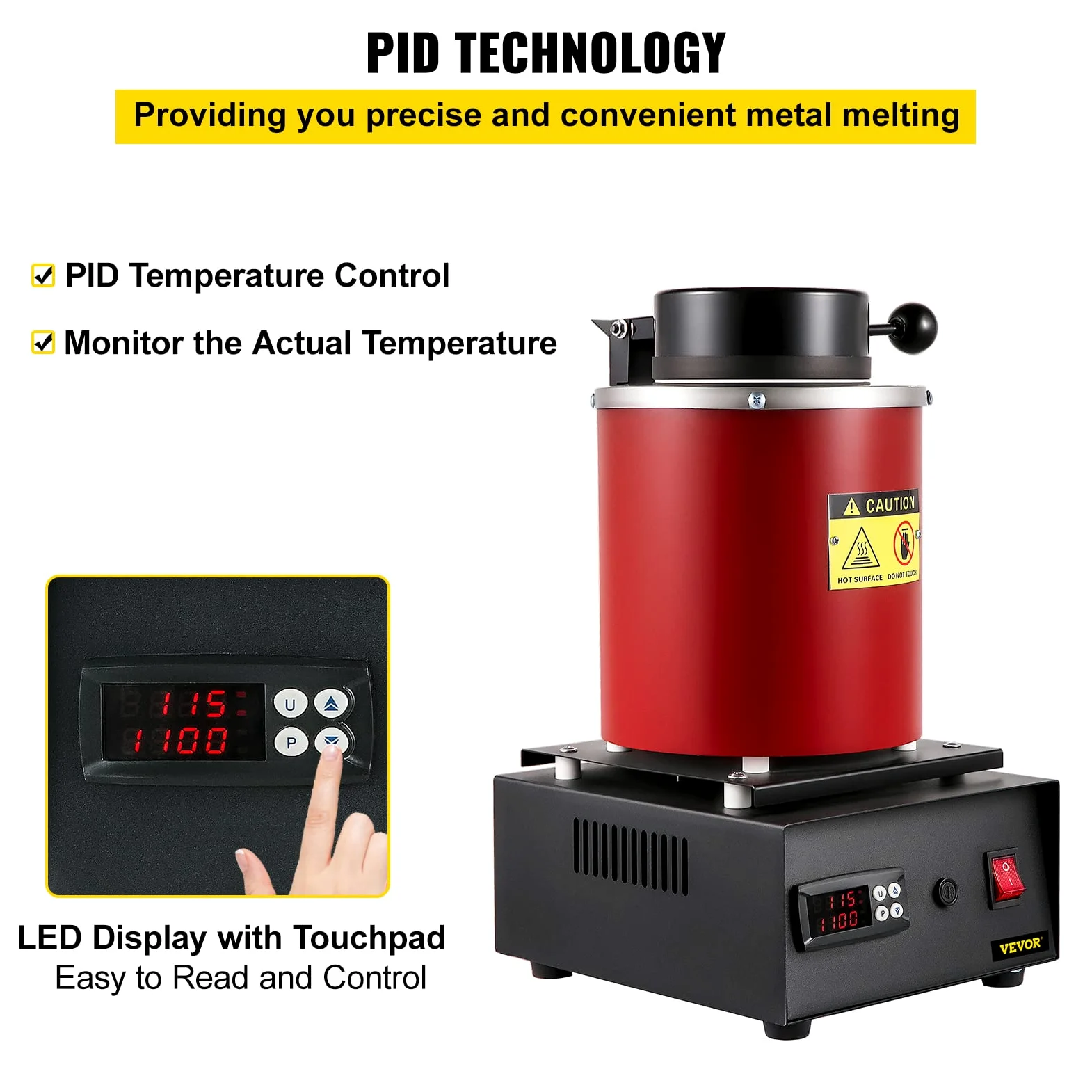 VEVOR Horno de Fusión de Oro, Temperatura Máxima de 1150 ℃, Horno de Fusión Eléctrico Digital con Crisol Cerámico de 3 kg, Matriz de Lingote y Guantes, para Procesar Oro/Plata/Cobre/Aluminio, Rojo