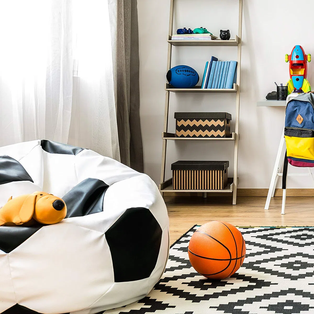 Lumaland Beanbag Puff Pelota de Fútbol - Sofa Grande Adulto, Infantil & Gamer para Comodidad Total - Sillón de Relax con Costuras Reforzadas y Relleno de Perlas EPS - 110x110x60 cm / 300 lt