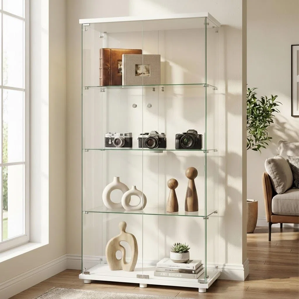 Vitrina De Cristal, Mueble De Colección Transparente, Vitrina Salon, 163x80x35cm, Vitrina Moderna De Pie para Salón, Oficina, Objetos De Colección, Libros, Vino
