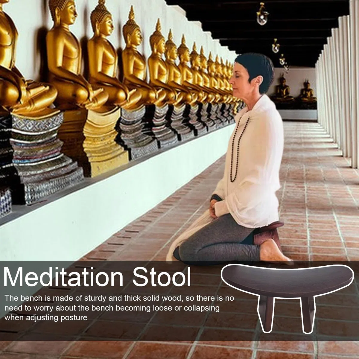 Taburete de meditación – Silla de oración para arrodillarse | Cómodo taburete de oración, silla de yoga, silla de rodillas, asiento versátil de madera para arrodillarse, prácticas de atención plena