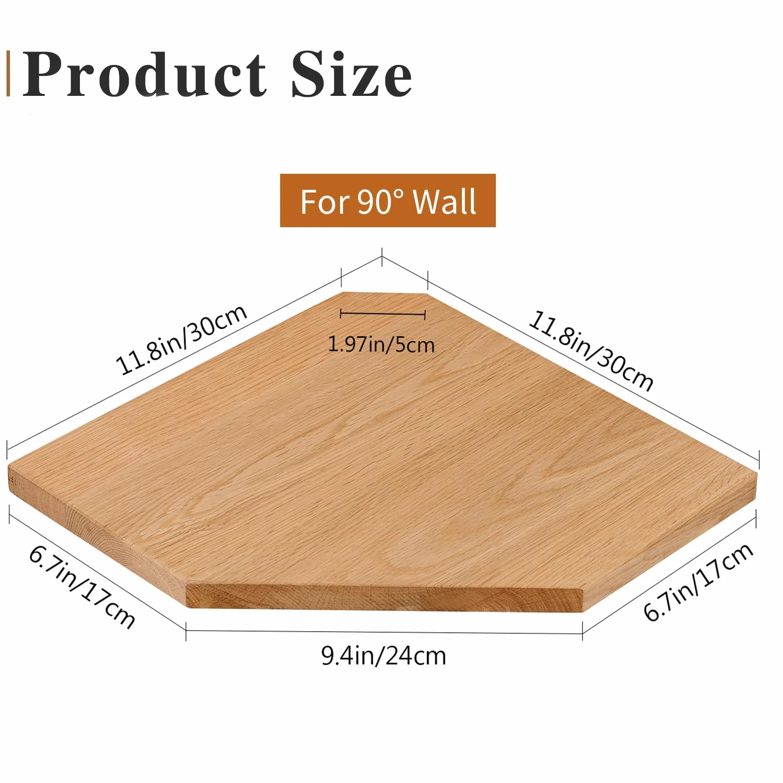 Flotantes Baldas para Esquina Madera Maciza, Estantería Esquina con Orificio de Alambre para Cables, Baldas para Esquina de Roble Pared para Baño, Cocina, Dormitorio, Salón (30 cm)
