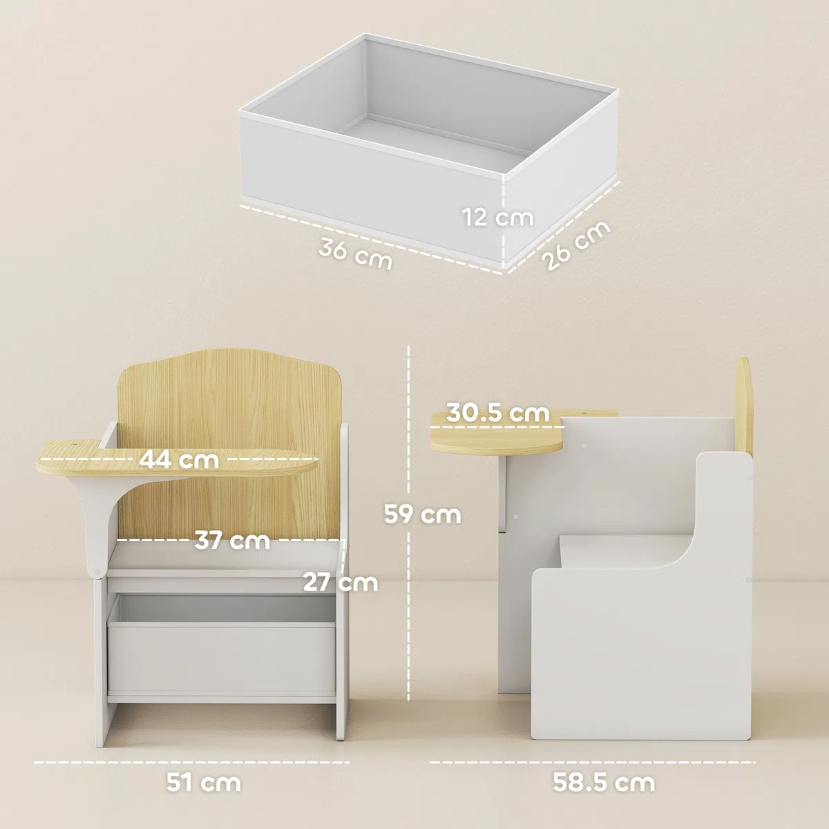 AIYAPLAY Juego de Mesa y Silla para Niños, Escritorio y Silla para Niños con Cubos de Almacenaje, Escritorio para Niños 2 en 1 para Jugar, Leer, Pintar, Juego de Mesa de Actividades para 3-5 Años,