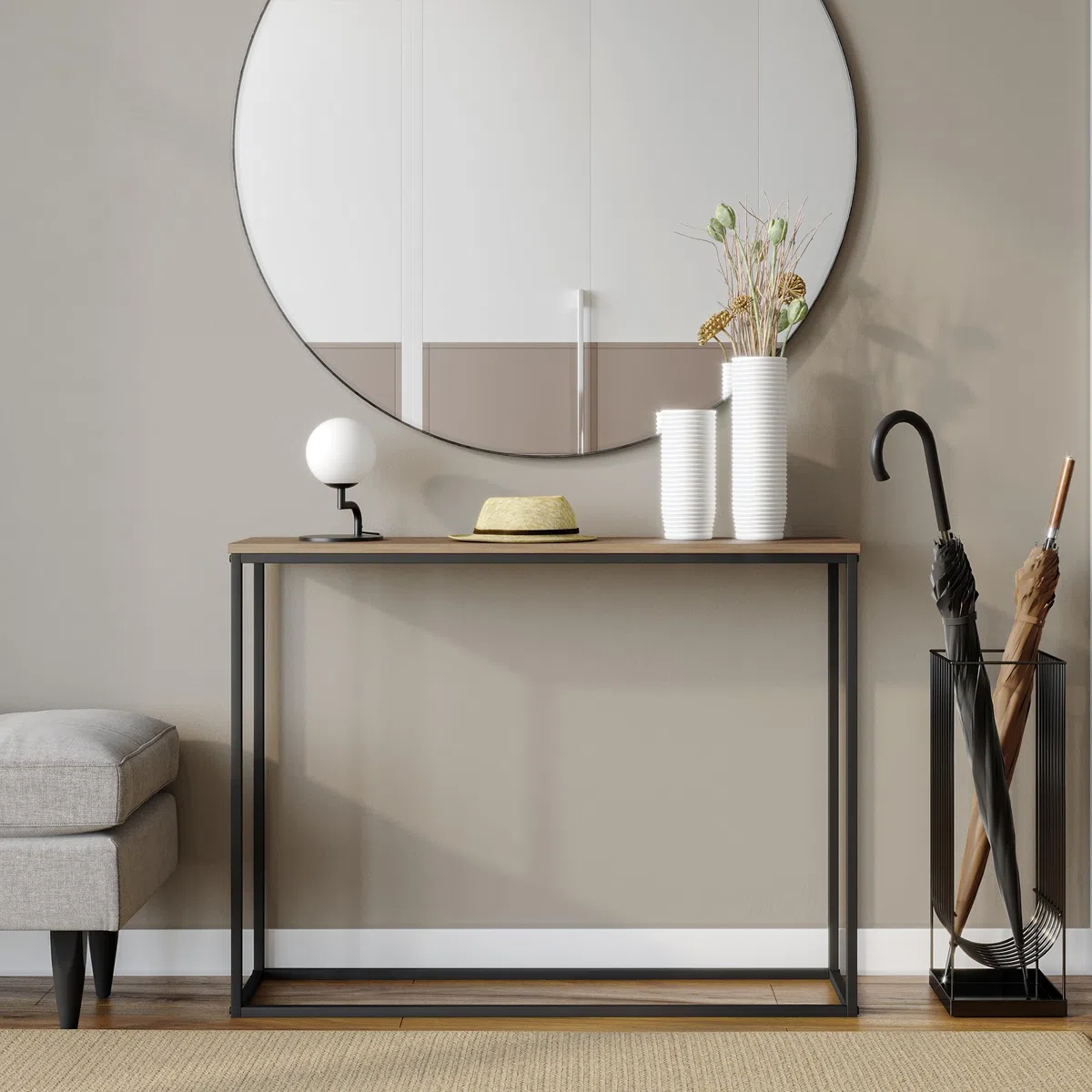 URBNLIVING Consola de recibidor de madera con patas de metal (Roble)