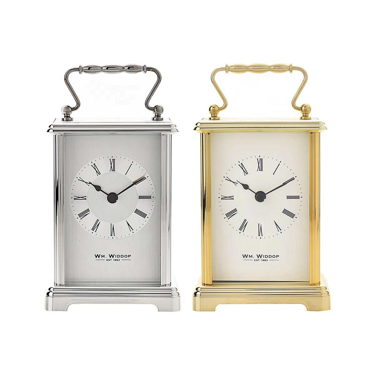 Widdop - Reloj de carruaje en carcasa de aluminio con esfera de números romanos y manecillas clásicas de reloj de pala (plateado)