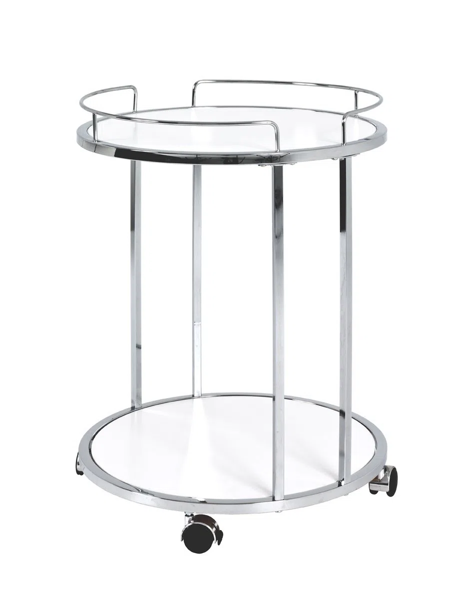 HAKU Mesa Auxiliar con Ruedas Cromo, Blanco, MDF, Metal - Dim.: AL 60 cm x diámetro 45 cm, Estilo: Moderno