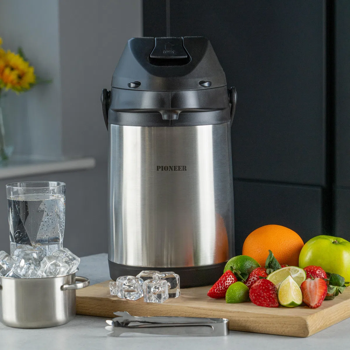 Pioneer Termo de Acero Inoxidable 3.0L con Palanca, Termo hermético para Bebidas frías y Calientes, dispensador de Bebidas con Bomba fácil de Usar para Eventos