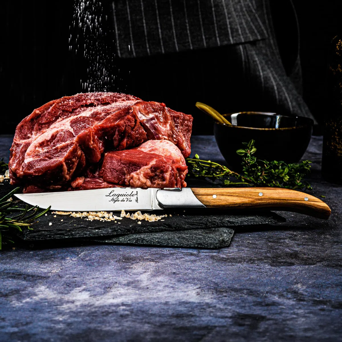 Laguiole Style de Vie Juego de 6 cuchillos de madera de olivo para carne