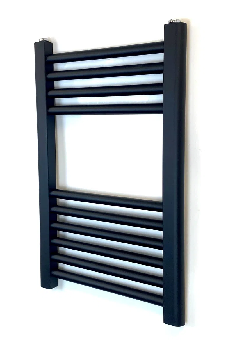 Toallero calefactor recto negro W400 mm x H600 mm, para calefacción central, para baño, radiador