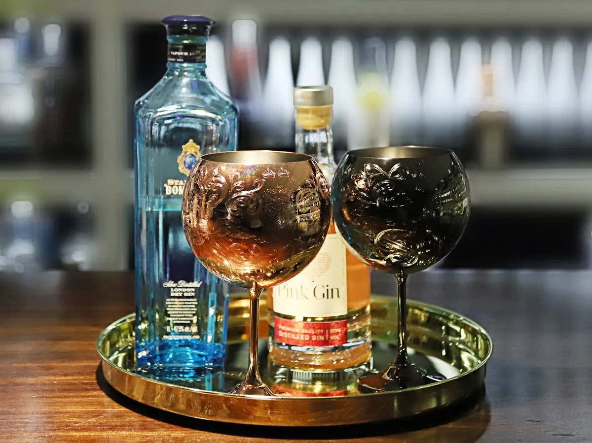 Copas de Gin Tonic, Juego de 2 Copas de Cocktail Acero Inoxidable, Copas de Vino para Amantes de La Ginebra, 680 ml, Negro.