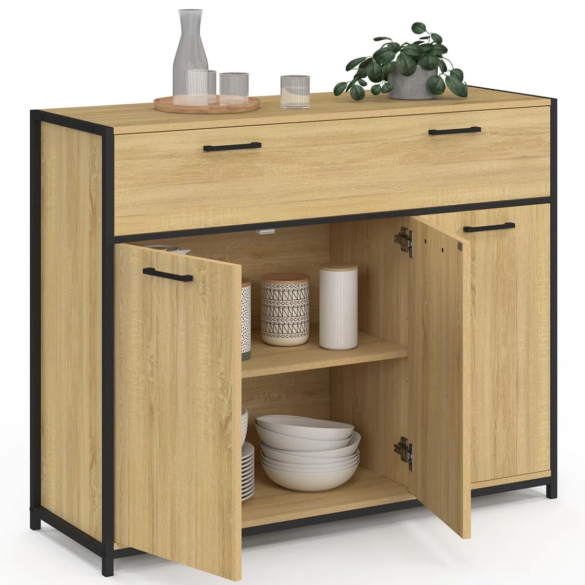 IDMarket - Aparador de 100 cm, 3 puertas y 1 cajón, diseño industrial