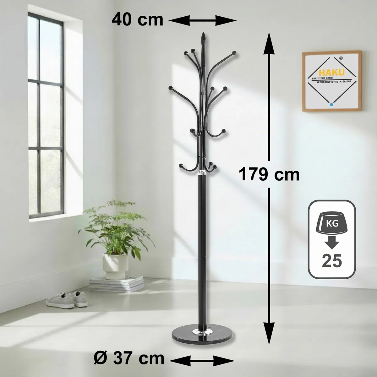 HAKU Perchero cromo, negro, Mármol, metal - Dim.: AL 179 cm x diámetro 40 cm, Estilo: Moderno