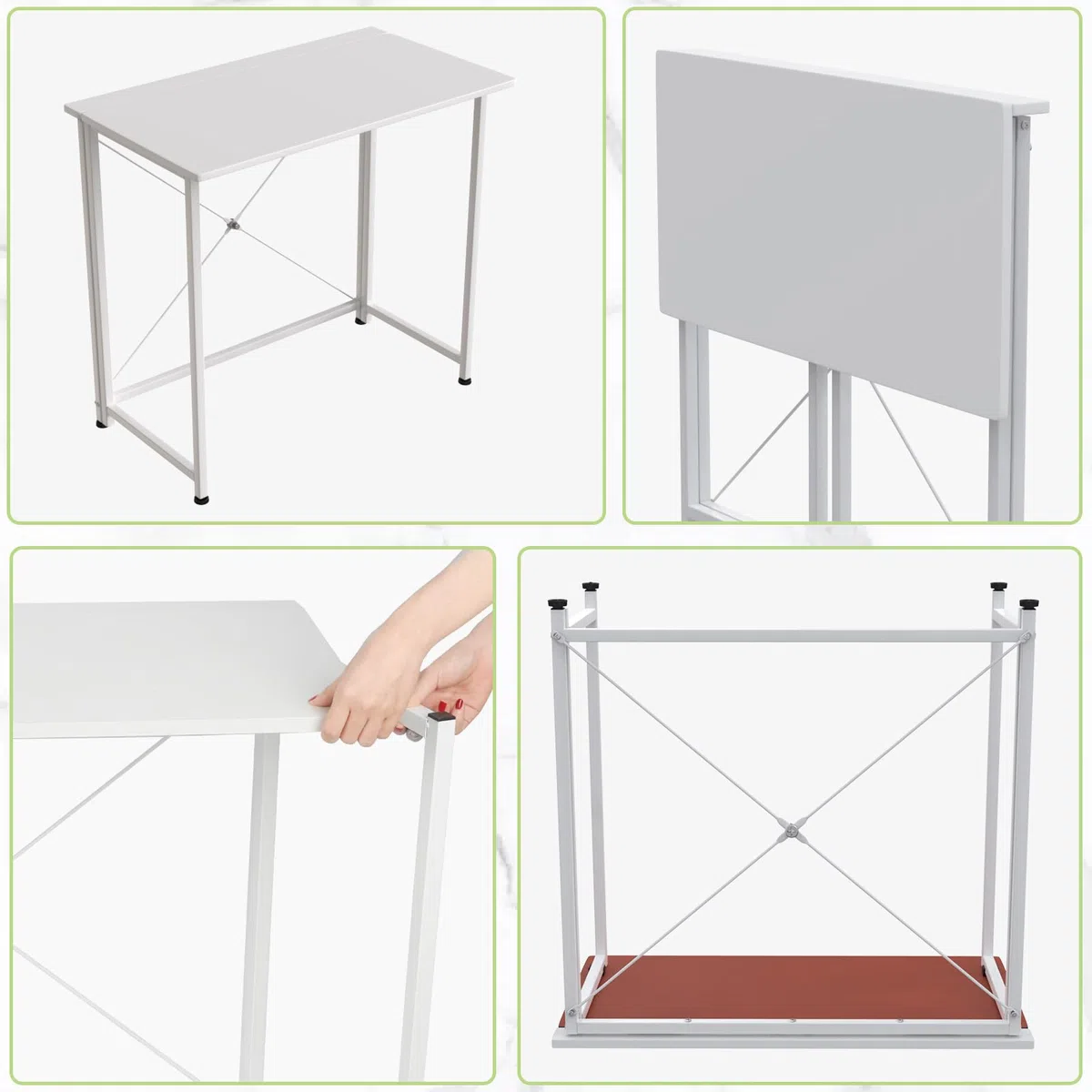 Mesa Plegable Portatil Escritorio Blanco Mesa Escritorio Ordenador de Oficina Mesas Plegables Cocina Mesa Abatible de Madera y Acero Mesa de Trabajo 80x45.5x74 cm Mesa de Estudio Puesto de Trabajo