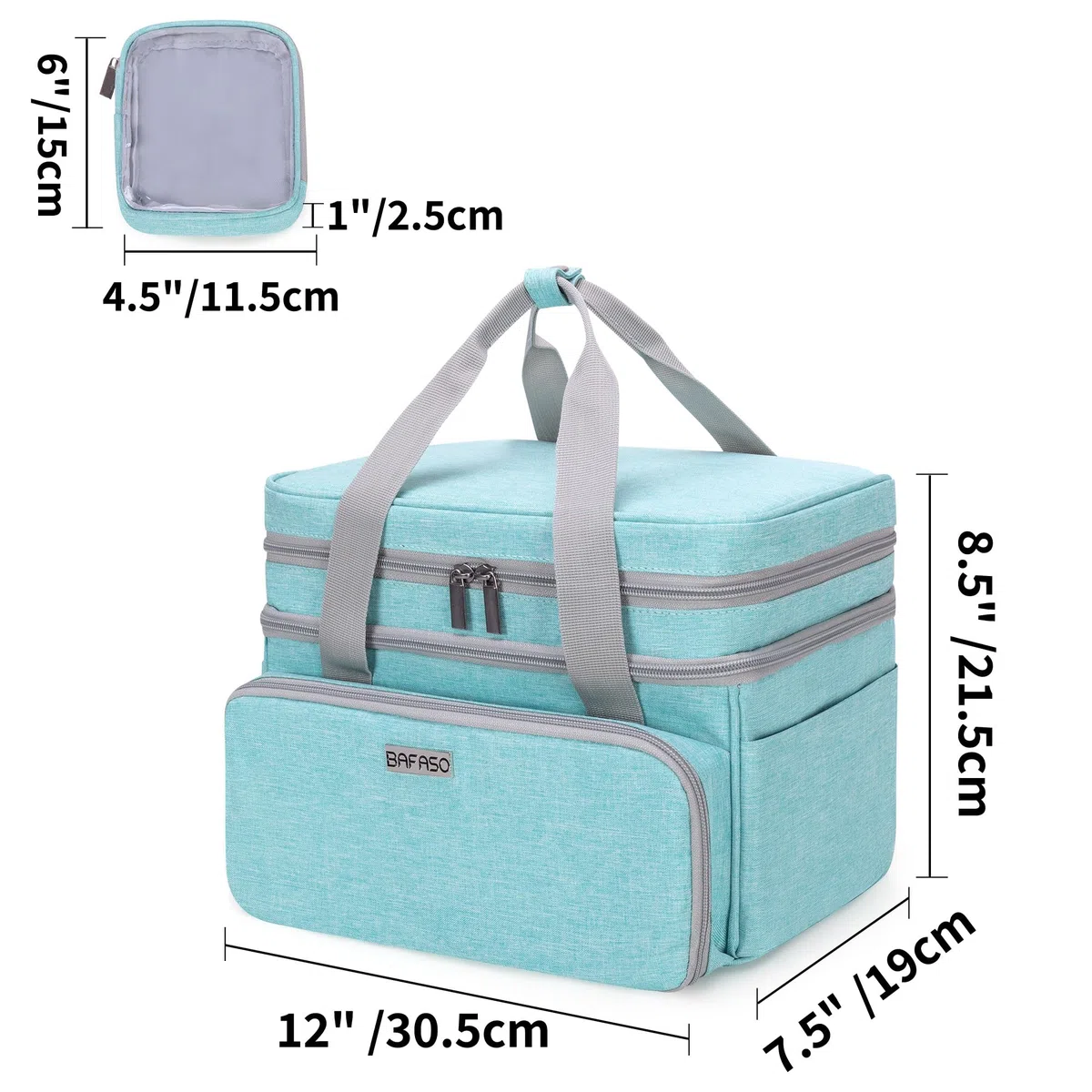 BAFASO Bolsa para Kit de Costura de Doble Capa, Costurero Grande con 2 Bolsillos Desmontables, Bolsa de Costura Grande (Sin Accesorios), Verde