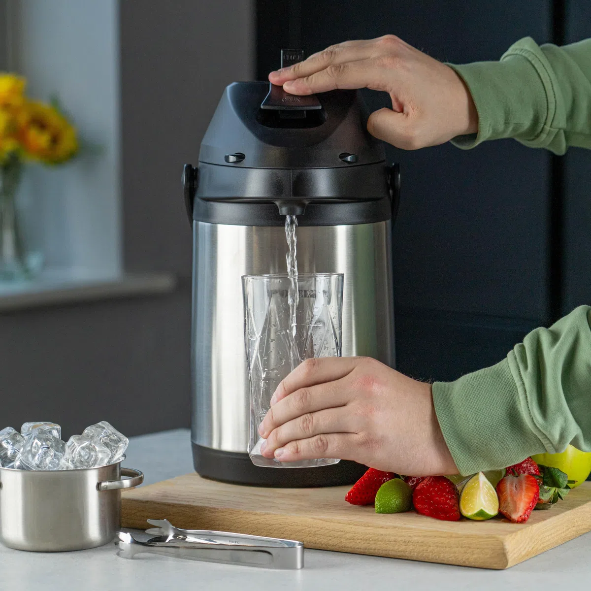 Pioneer Termo de Acero Inoxidable 3.0L con Palanca, Termo hermético para Bebidas frías y Calientes, dispensador de Bebidas con Bomba fácil de Usar para Eventos
