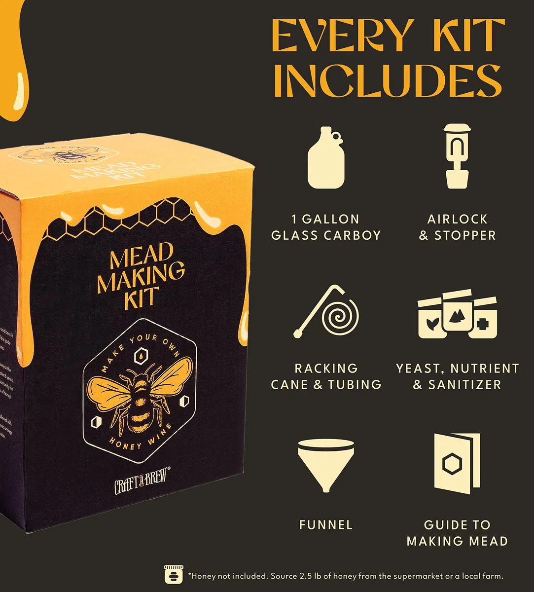 Craft A Brew Kit para hacer hidromiel Reutilizable Haga su propio kit de hidromiel Rinde 1 galón de hidromiel
