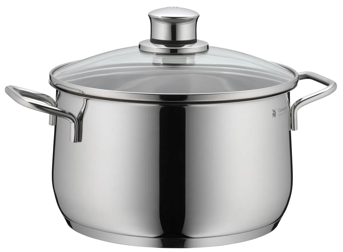 WMF Diadem Plus - Batería de Cocina 6 Piezas, 3 Cacerolas Altas de 16 cm, 20 cm y 24 cm con 3 Tapas de Cristal, Acero Inoxidable Cromargan Apto para Inducción