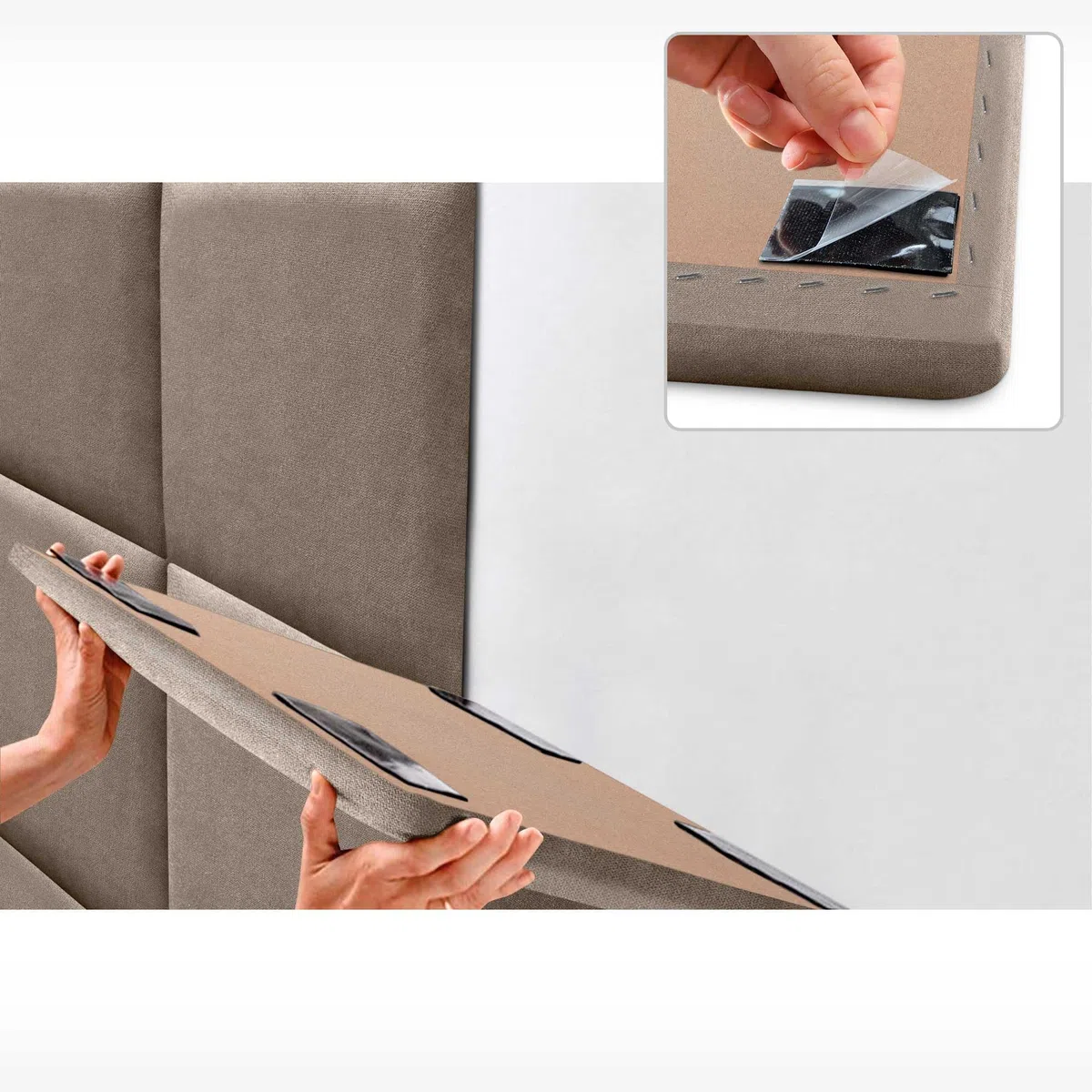 DHOME Cabecero Tapizado Compuesto de Paneles Autoadhesivos Intercambiables de Tela Aqualine Cama Lujo Dormitorio Acolchado (Tierra, 180cm)