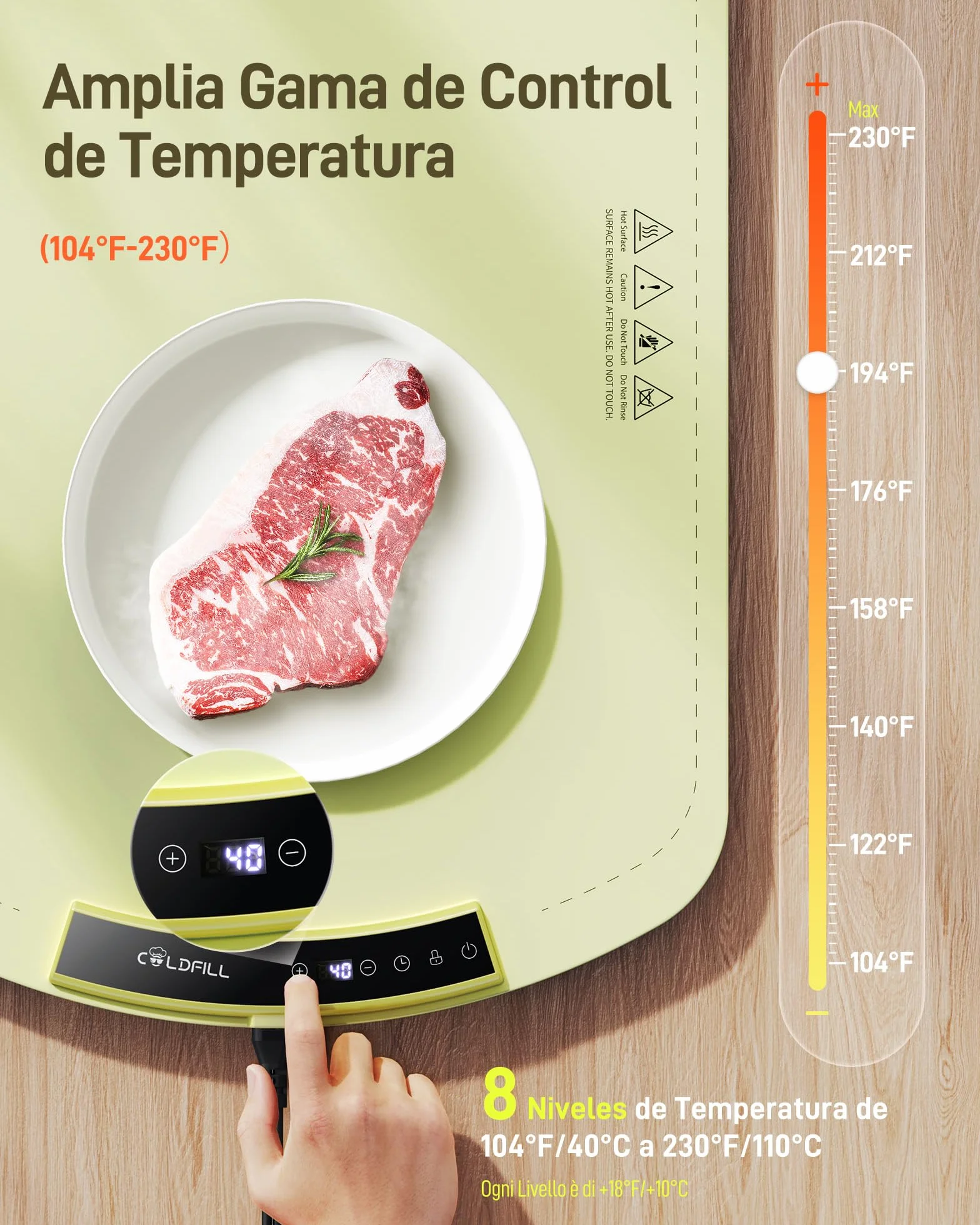 Bandeja de Calentamiento de Silicona, Grande Calentador de Comida 60x40cm, Plegable y Portátil, 8 Niveles y Bloqueo para Niños, Ideal para Buffets, Familia, Fiesta, Verde