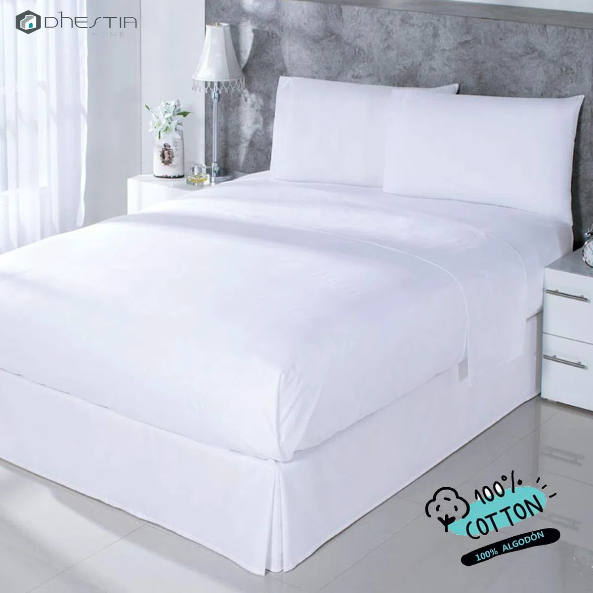 DHestia Hostelería - Pack 5 uds Sábanas Encimeras Blancas Hotel Tejido 30/27 144 Hilos. (Algodón 100%, Cama 200-300x300 cm)