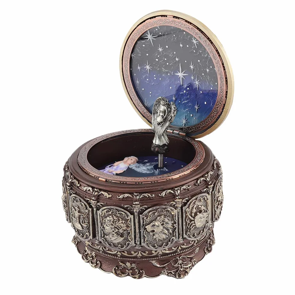 Caja De Música Del Zodiaco Vintage, Caja De Música De 12 Constelaciones Con Diosa Giratoria Centelleante Caja De Música Con Luz LED Regalo Para Cumpleaños Navidad Día De San Valentín(Cáncer)