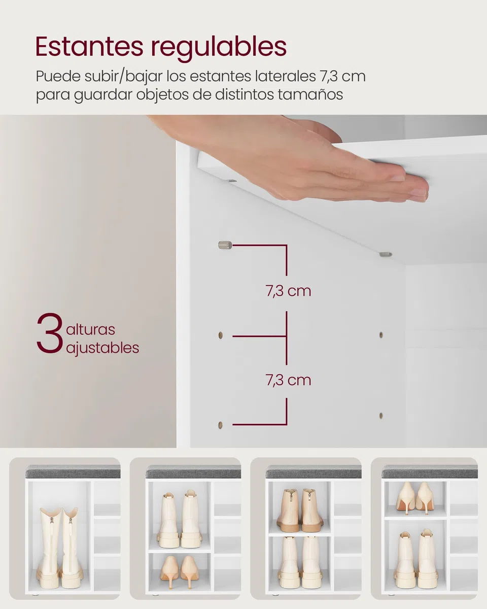 VASAGLE Banco para Zapatos, Repisa para Zapatos, Armario de Almacenamiento, 10 Compartimentos, con Cojín, para Entrada, 104 x 30 x 48 cm, Blanco LHS10WT