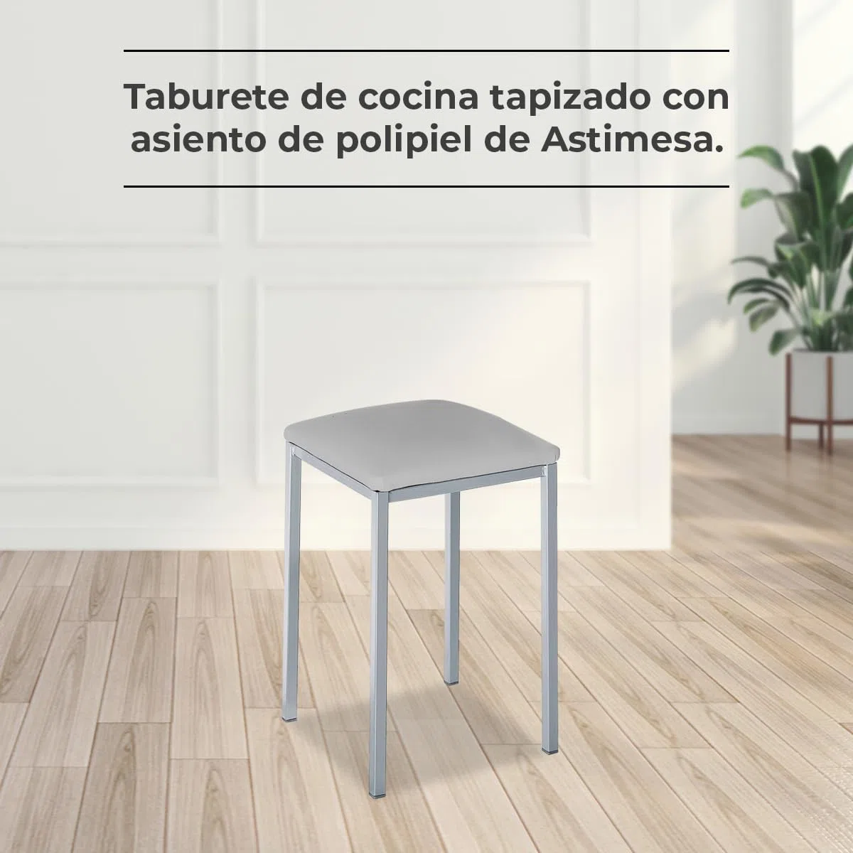 Astimesa - Taburetes de Cocina tapizado - Estructura sólida y Firme - Estructura Color Aluminio y Asiento en Polipiel - Color del Asiento: Gris. Contenido: 2 Unidades. Medidas: 35 x 35 x 45 cm
