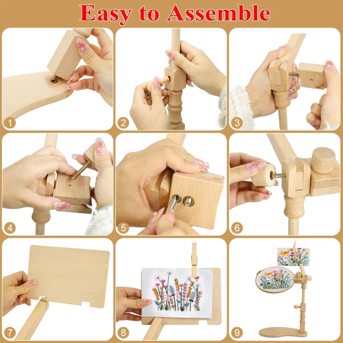 Soporte de bastidor de bordado, soporte giratorio de madera, marco de punto de cruz, marco de madera para manualidades, soporte de bastidor de bordado manos libres para manualidades