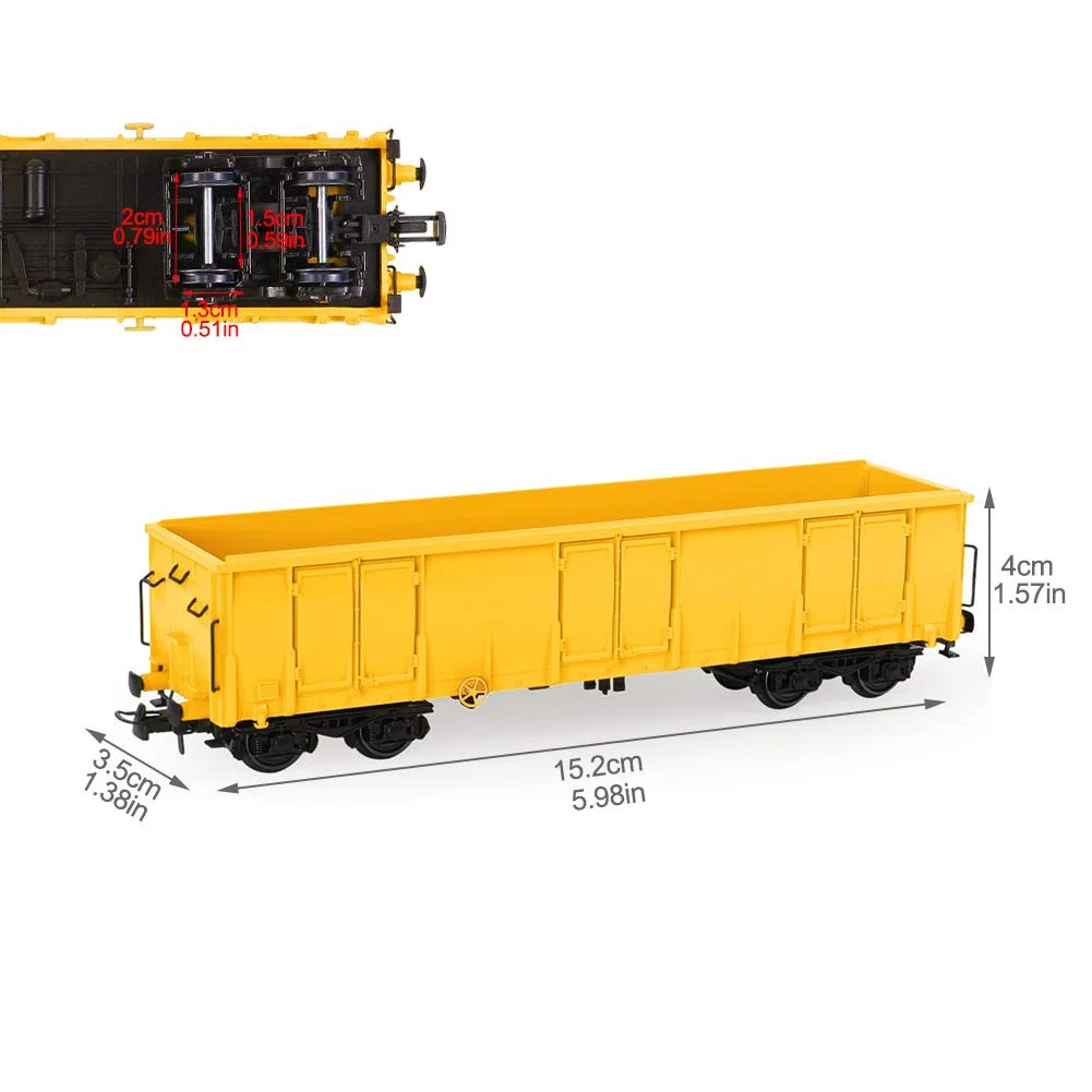 Evemodel 3 vagones de ferrocarril de calibre HO 1:87 abiertos, color amarillo