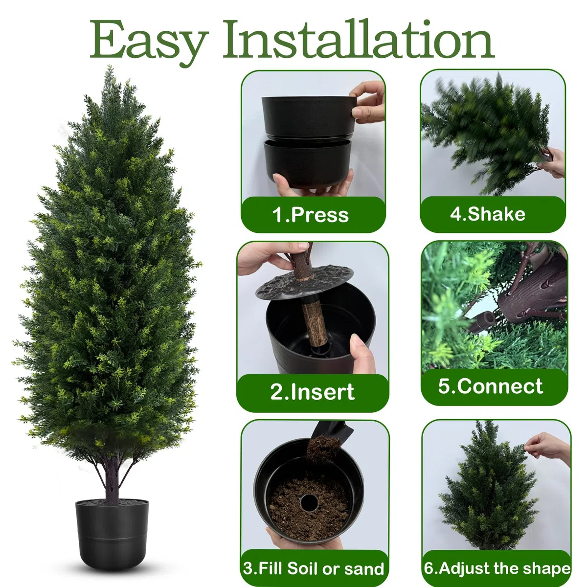 Árboles topiarios artificiales de cedro para exteriores, planta de ciprés falsos de pino de 2.3 pies, juego de 2 plantas de ciprés sintético en maceta con clasificación UV para el hogar, puerta