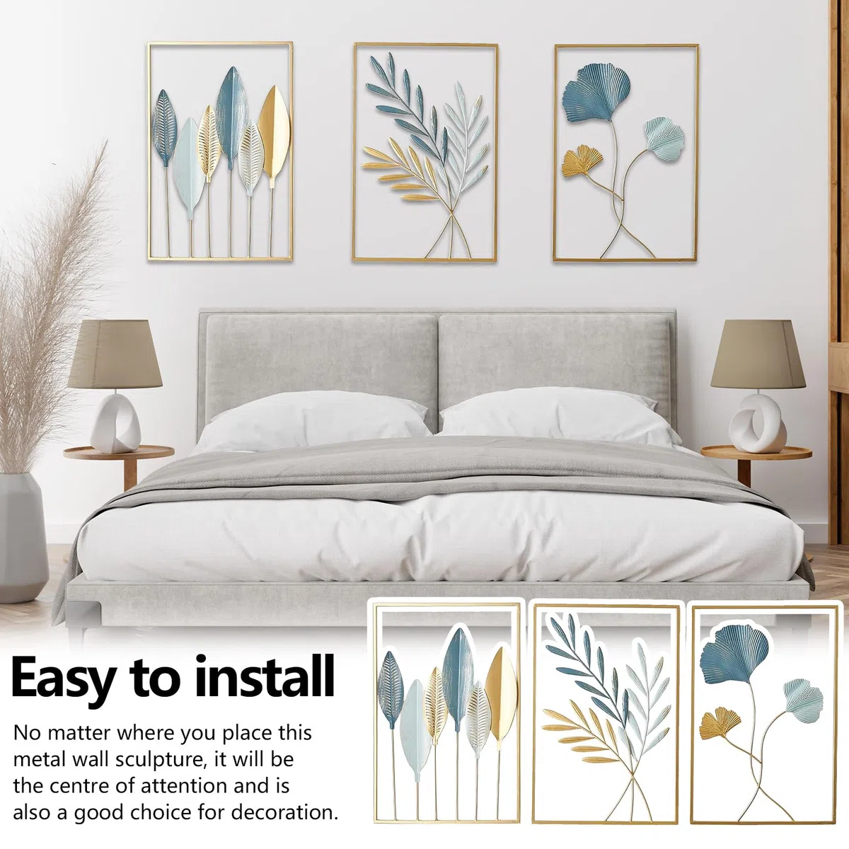 Mocoli DecoracióN De Pared Metal, 3 Piezas Moderno Hojas De Metal DecoracióN De Pared 43x30 Cm DecoracióNs De Pareds Para Dormitorio Sala De Estar