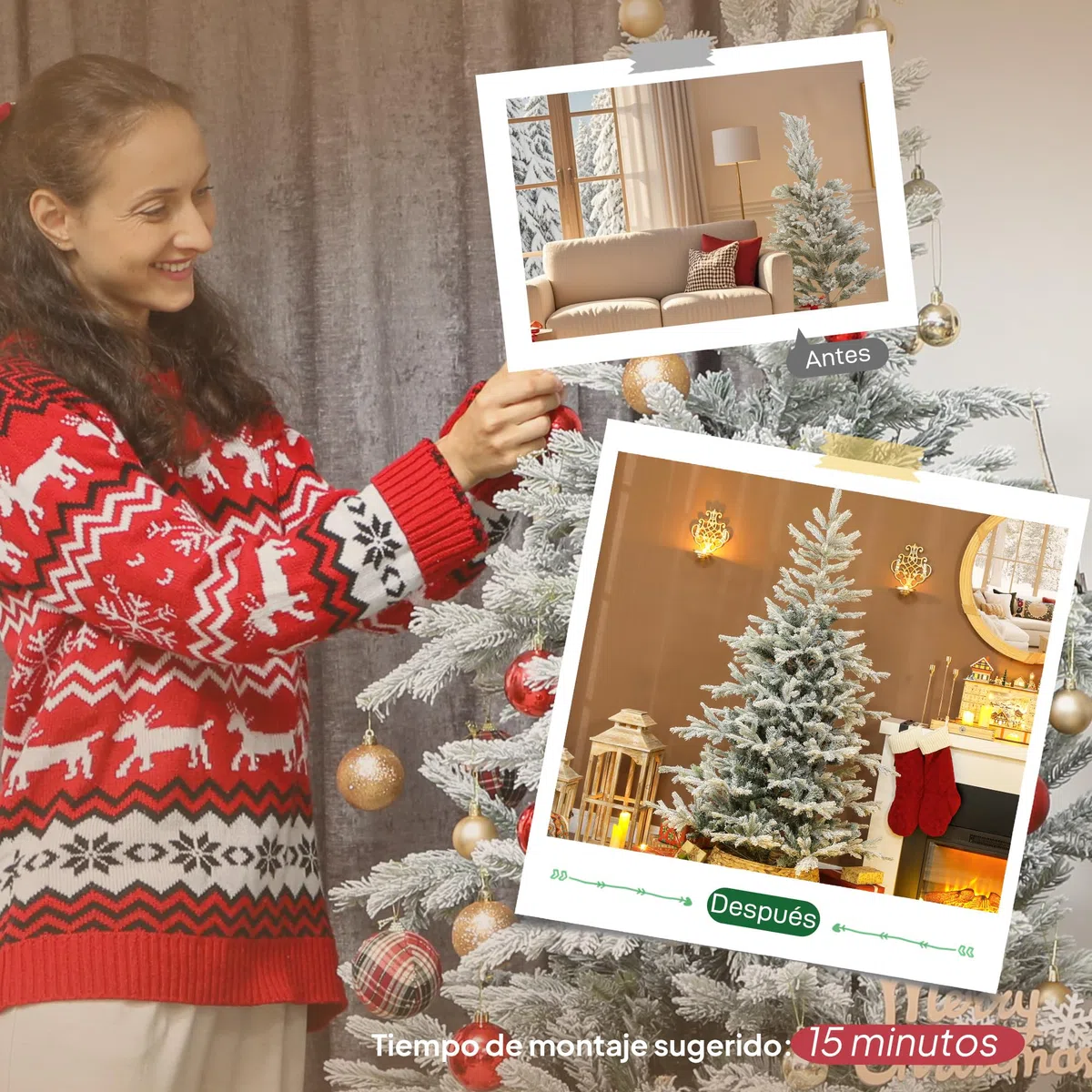 HOMCOM Árbol de Navidad Artificial Ø110x180 cm, Árbol de Navidad Nevado, Abeto Artificial con 1207 Ramas Articuladas, Base Plegable, Fácil de Montar, Decoración para Hogar, Oficina, Fiestas