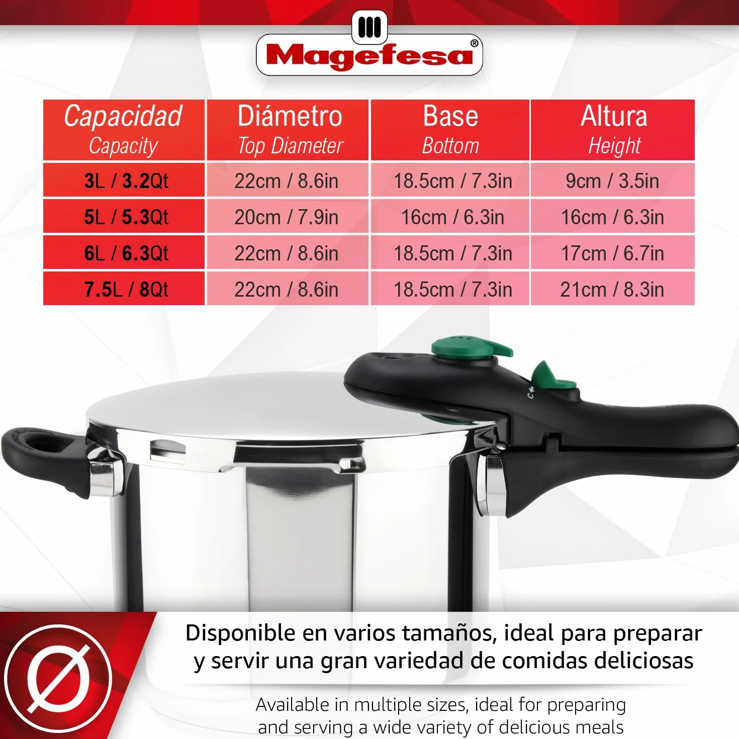 Magefesa DYNAMIC - Olla Express Rápida 6L, Acero Inoxidable 18/10, 5 Sistemas de Seguridad, Fácil Uso, Apto para Todo tipo de cocinas, Inducción