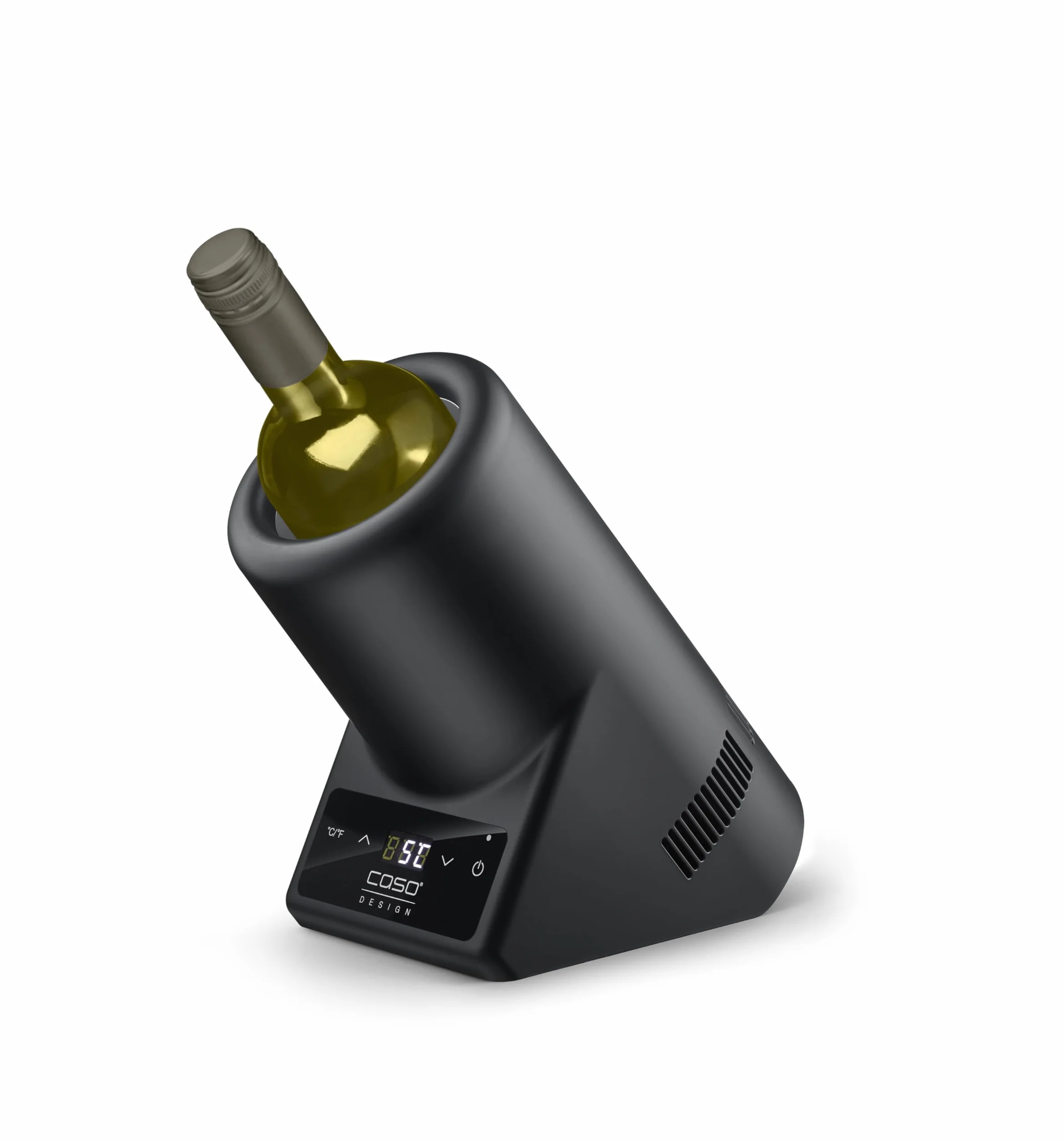 CASO VinoCase Enfriador para botella de vino, champán, etc., temperatura 5 – 18 °C, para botellas de hasta 9 cm de diámetro, funcionamiento silencioso, negro