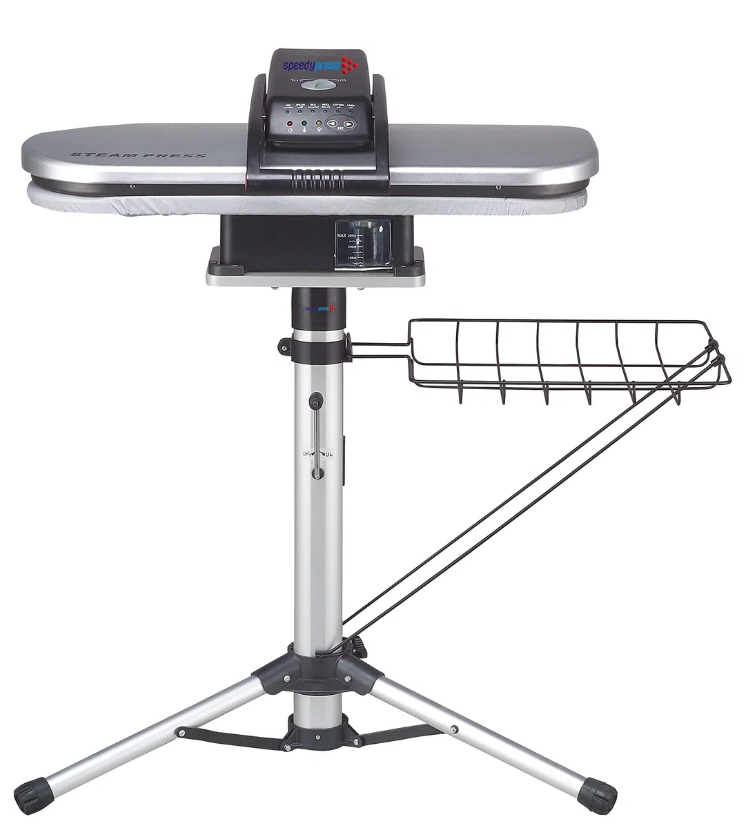 Speedypress PSP202S Prensa de Planchado a Vapor Plateado / Plata con Soporte Telescópico de Altura Ajustable - 64cm x 27cm; 1.400 Vatios (+ Funda de Repuesto y Fieltro de Espuma PVP de 45,00 €)
