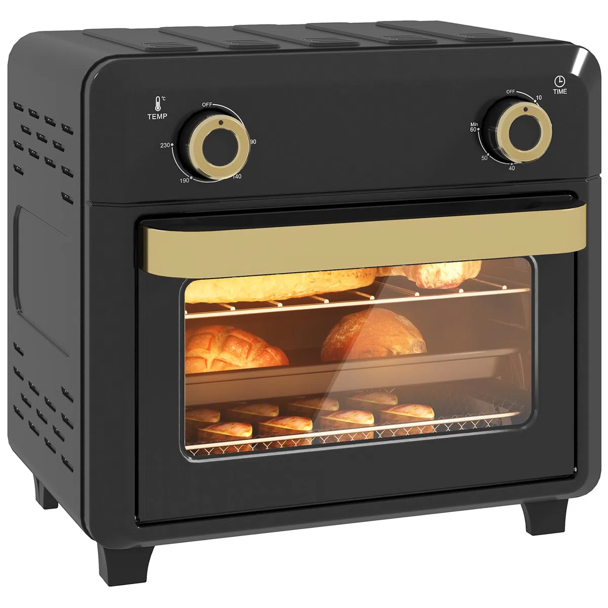 HOMCOM Mini horno con convección, freidora de aire caliente de 10L, Horno pequeño con temporizador de 60 minutos e iluminación interior, 80-230℃, 3 estantes, Accesorios aptos para lavavajillas,