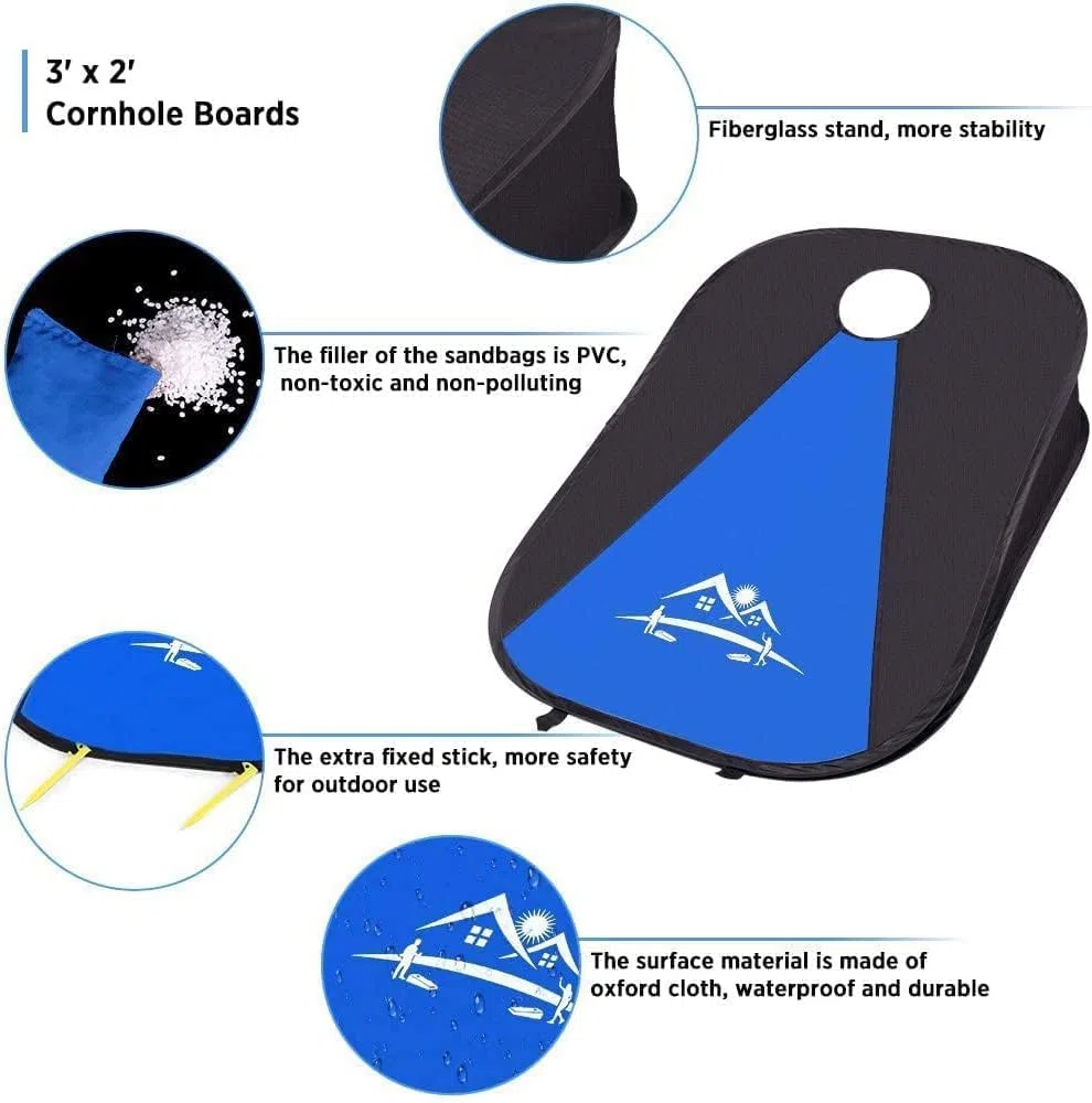 NZQXJXZ Juego de Cornhole portátil Plegable con 10 Bolsas de Frijoles para Familia Adultos, Cornhole Juego de Mesa al Aire Libre de Interior con Bolsa de Transporte de Viaje para Backyard Lawn Beach
