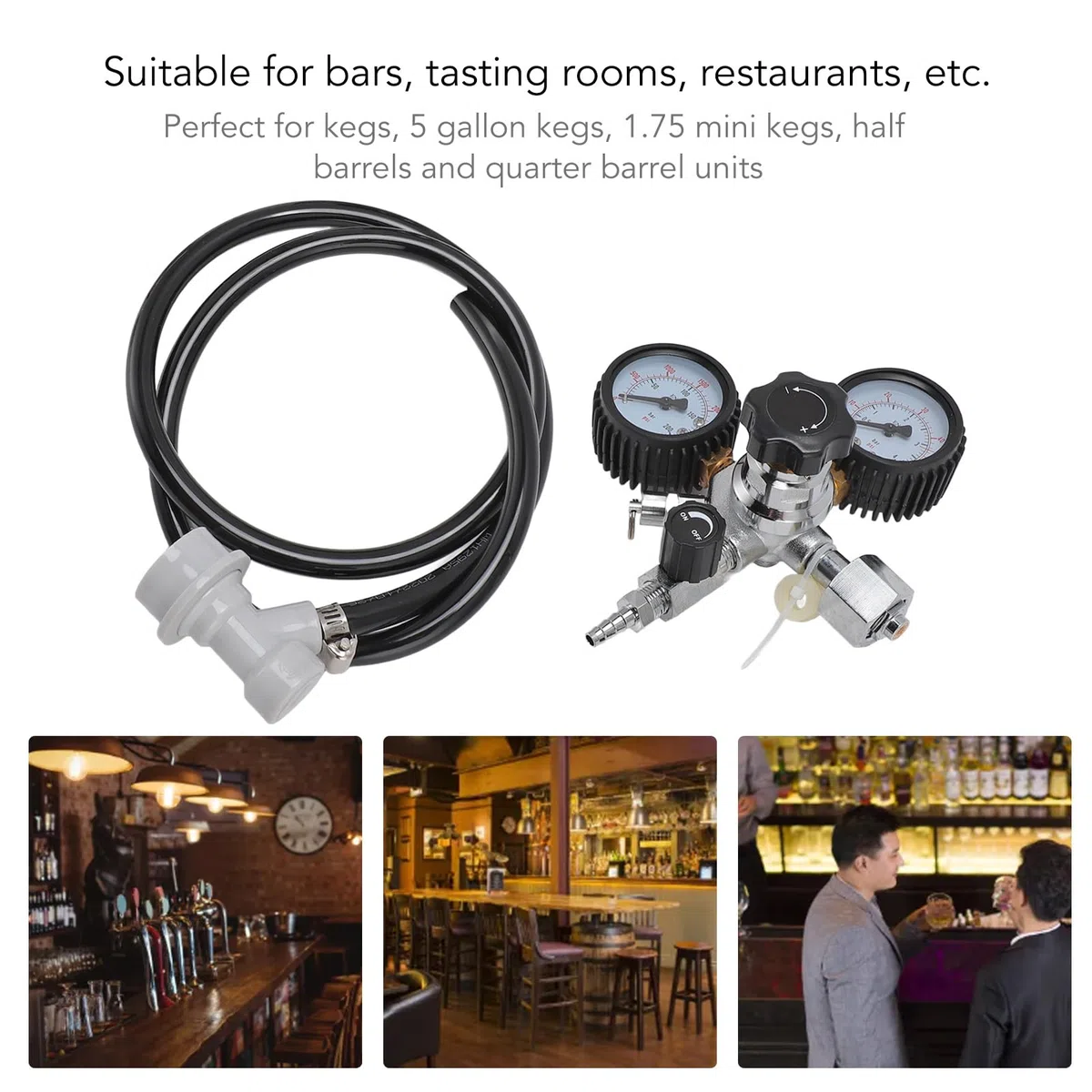 Buachois Regulador de CO2 de Barril de Cerveza, W21.8 Reductor de de Botella de Gas de Presión con Manómetro Doble Contador de Burbujas de Retencion para Máquina de Elaboración Dispensador de Cerveza