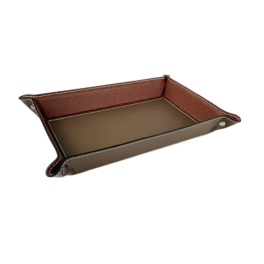 FrasiBags Vaciabolsillos de Cuero Made in Italy, Bandeja Porta Objetos de Piel Rectangular Grande (Gris Pardo/Marrón)