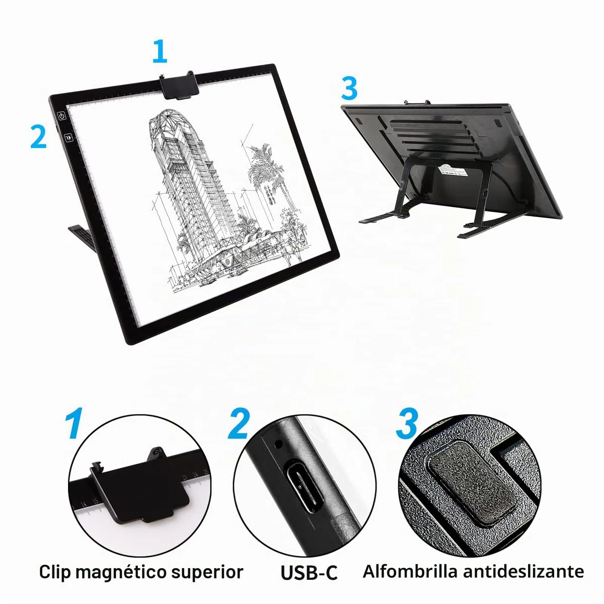 TOHETO A3 Recargable Mesa de Luz Para Calcar con Bolsa, Soporte Integrado,Clip Magnético, Mesa de Luz Dibujo Tableta de Luz, LED Tableta de Luz Dibujo de Dibujo para Bocetos Diseño 5D Diamante Pintura