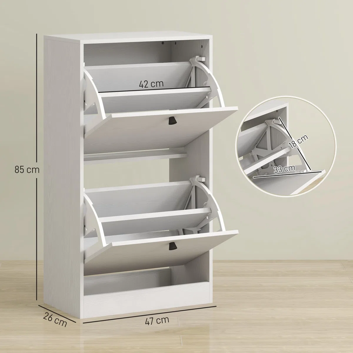 HOMCOM Zapatero Estrecho con 2 Puertas, Zapatero Entrada Recibidor con Estantes Ajustables, para 8 Pares de Zapatos, 47x26x85 cm, Blanco Veteado