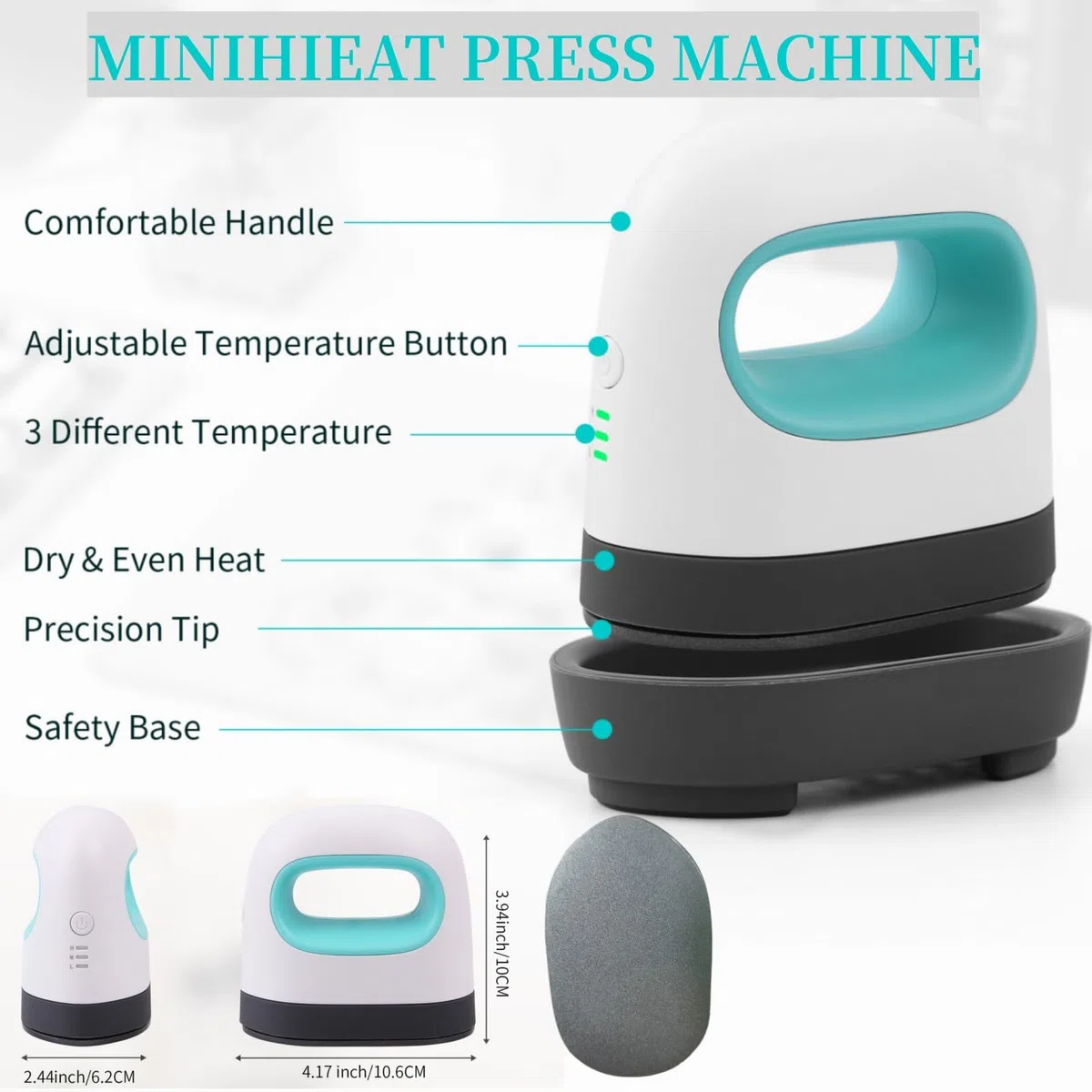 HKC Mini prensa de calor verde, Prensa de Transferencia de Calor con 3 nivele de calor, máquina de impresión de prensa de calor portátil para camisetas, zapatos, sombreros, proyectos de vinilo HTV