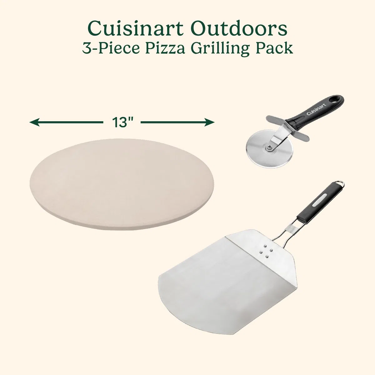 Cuisinart CPS - 445 – Set de Parrilla para Pizza de 3 Piezas (Piedra para Pizza, Cortador de Ruedapara Pizza,vPalapara Pizza)