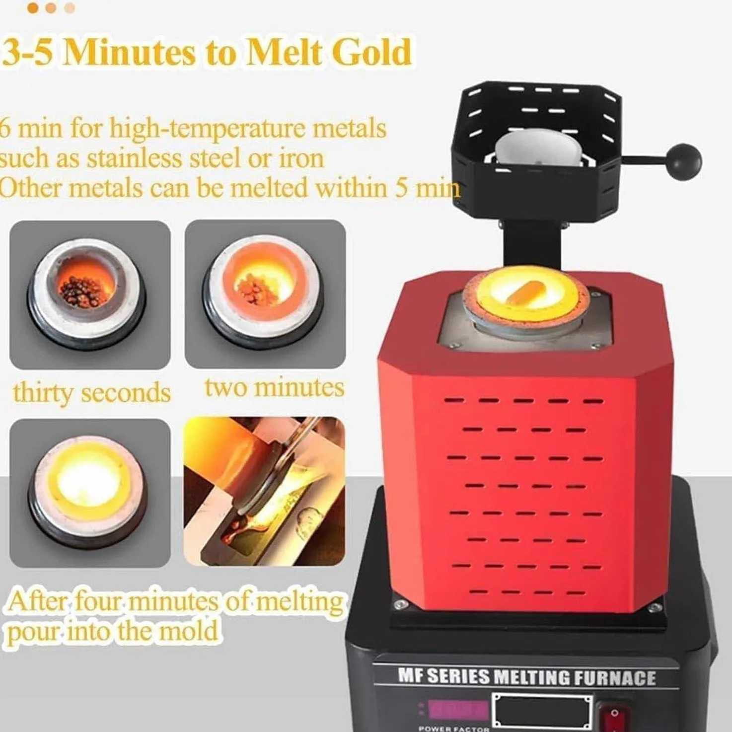 Horno de fusión de Oro de 5000 W, Horno de fusión Digital de 1600 ℃/2912 ℉ con crisol de Grafito de 1/2/3 kg, para refinación de Metales, fundición de chatarra, Plata, Oro,BLACK-1KG