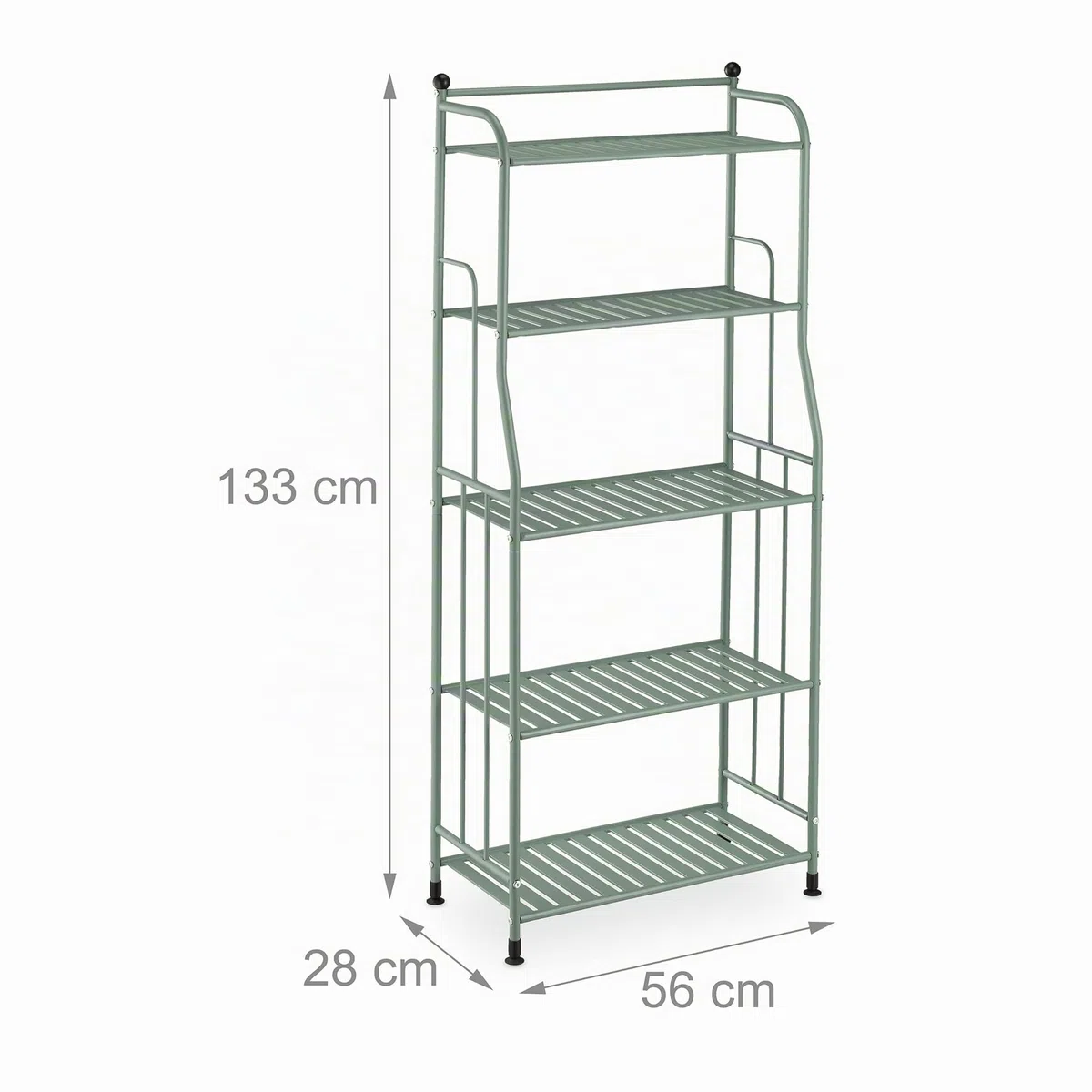 Relaxdays Estantería Metálica, Acero, 133x56x28 cm, Estante Baño y Cocina, 5 Baldas, Librería Metal, sin Fondo, Verde