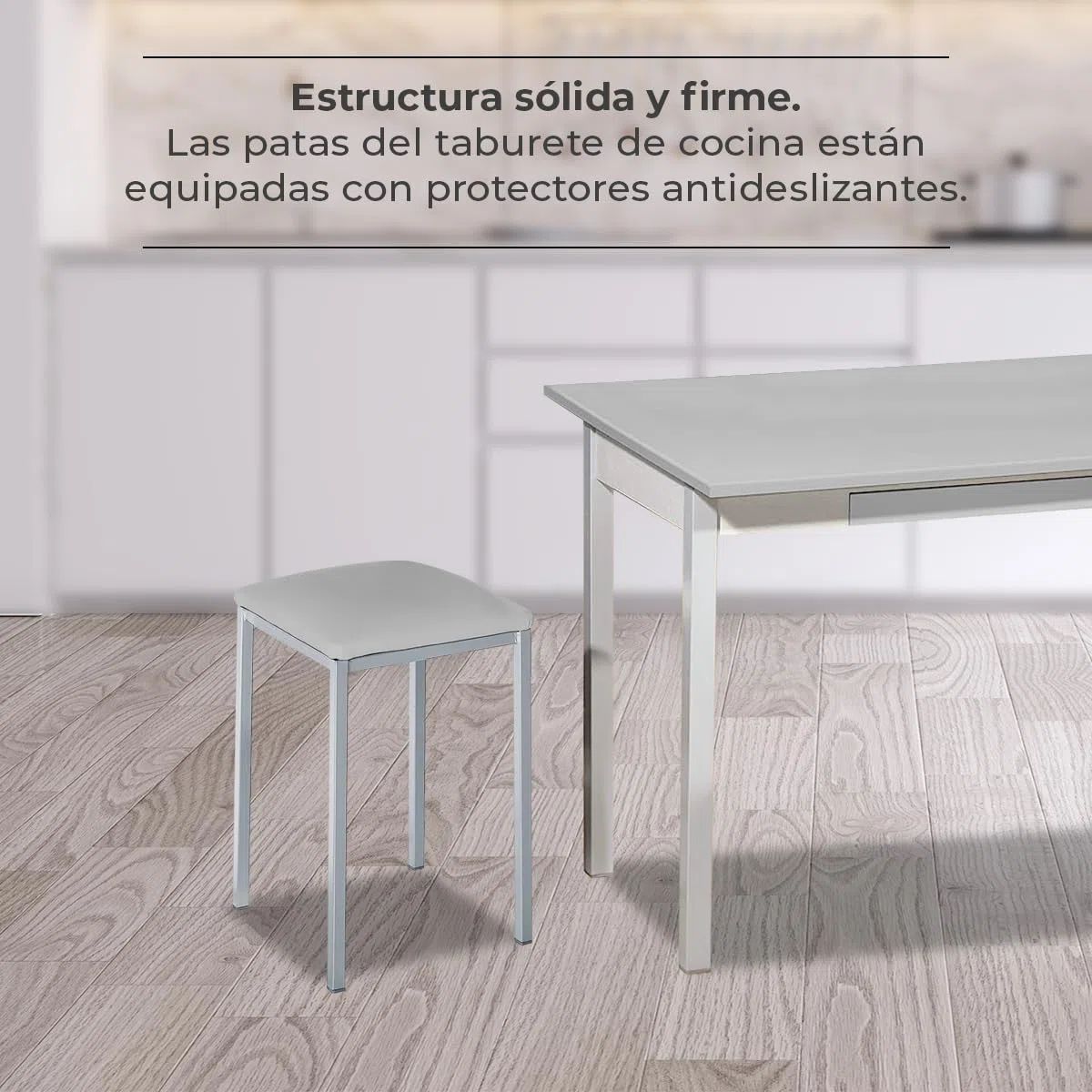 Astimesa - Taburetes de Cocina tapizado - Estructura sólida y Firme - Estructura Color Aluminio y Asiento en Polipiel - Color del Asiento: Gris. Contenido: 2 Unidades. Medidas: 35 x 35 x 45 cm