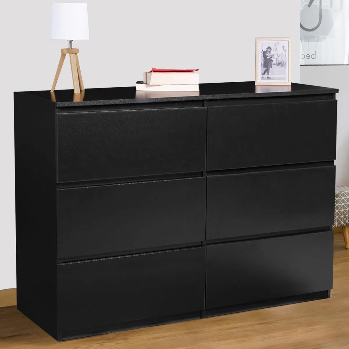 IDMarket TOMI - Cajonera 6 cajones 110 cm Madera Negro