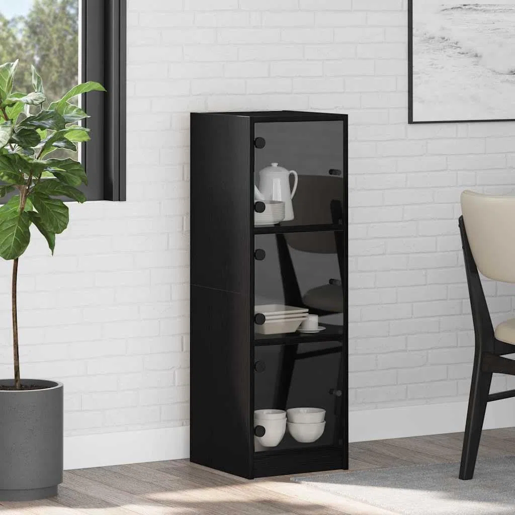 vidaXL Alacena Roble Negro 35 x 37 x 109 cm Madera contrachapada, Comedor, aparador rústico, Mueble versátil, Almacenamiento en Madera, Armario con Puerta de Vidrio