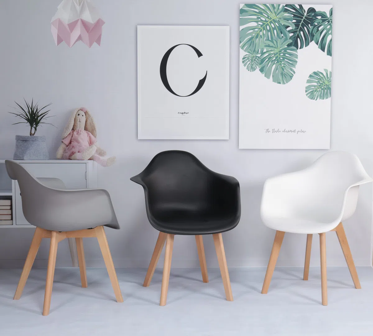 Pack de 6 Sillón Tower Silla de Comedor Silla Escandinava, Pata Madera de Haya, Estilo Nórdico (Blanco+Negro+Gris)