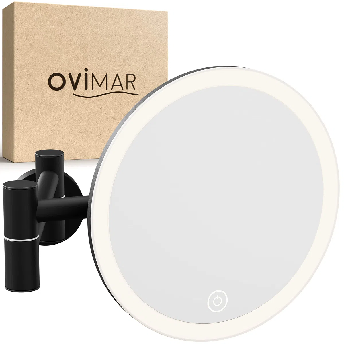 ovimar Leinoya Espejo cosmético | con iluminación | recargable | montaje en pared para taladrar | en el cuarto de baño | espejo de aumento 5x | espejo de maquillaje con luz | 360 grados 5X negro para