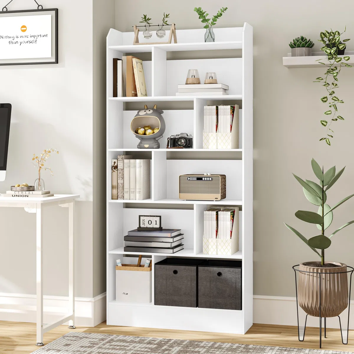 Hzuaneri Libreria de 6 Niveles, Estanteria para Libros de 10 Cubos, 24 x 80 x 170 cm, para Oficina, Salón, Estudio, Blanco BC22803X